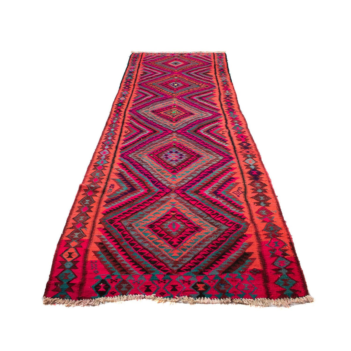 Loper Kelim tapijt - Oud - 380 x 120 cm - veelkleurig