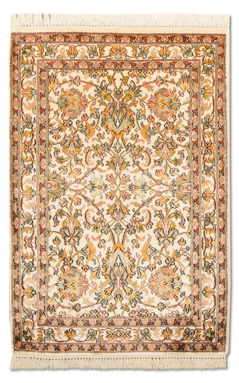 Zijden tapijt - Kashmir Silk - 95 x 62 cm - beige