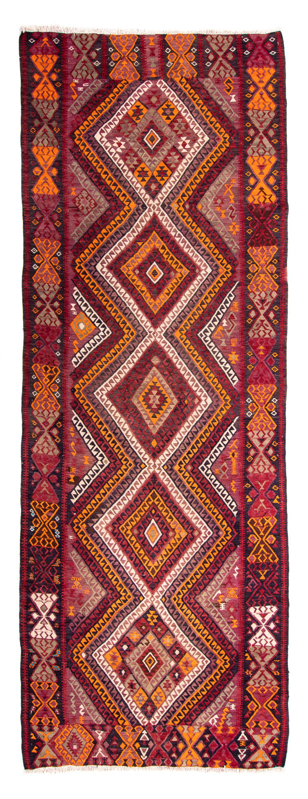 Loper Kelim tapijt - Oud - 375 x 140 cm - veelkleurig