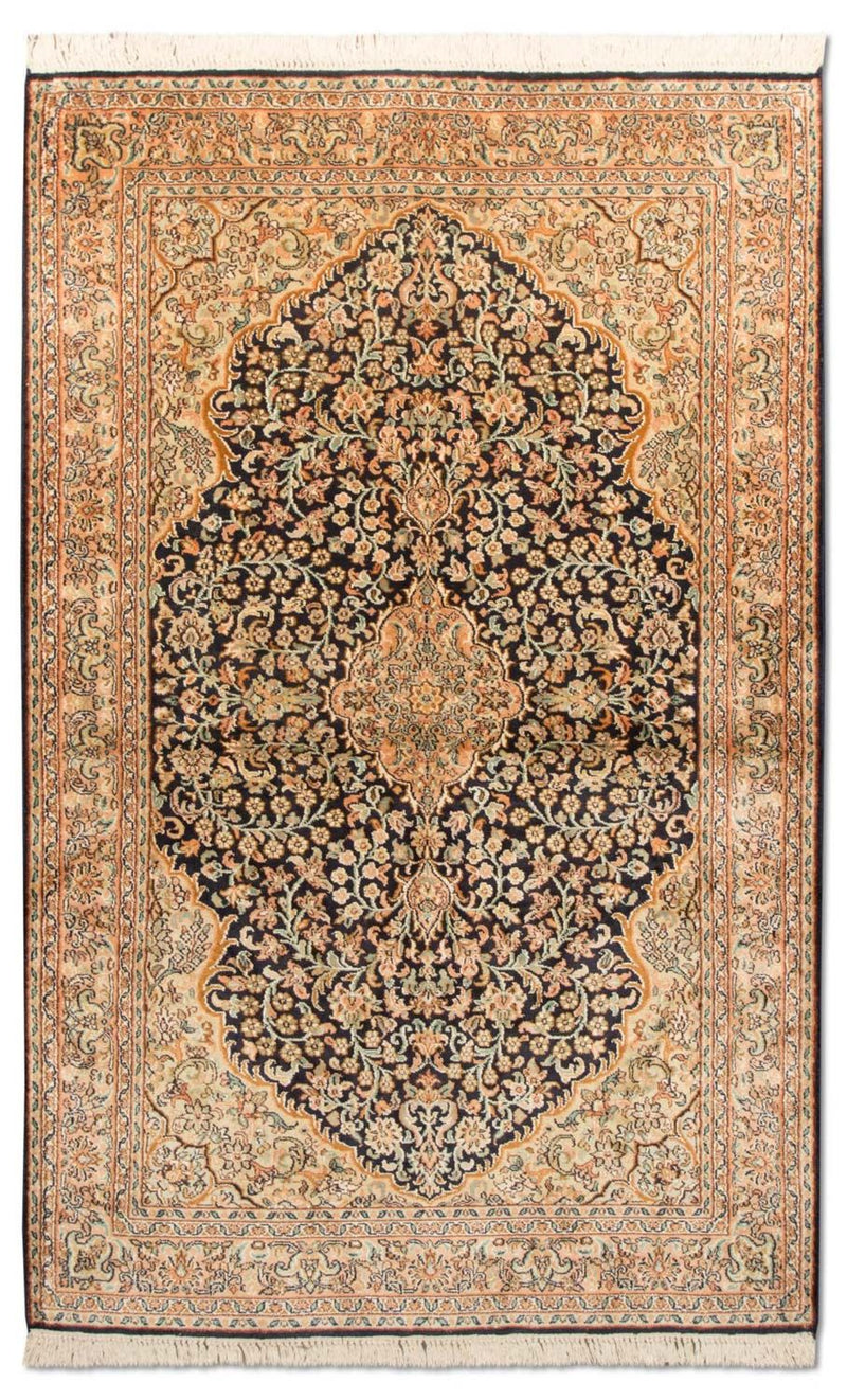 Zijden tapijt - Kashmir Silk - 153 x 93 cm - donkerblauw