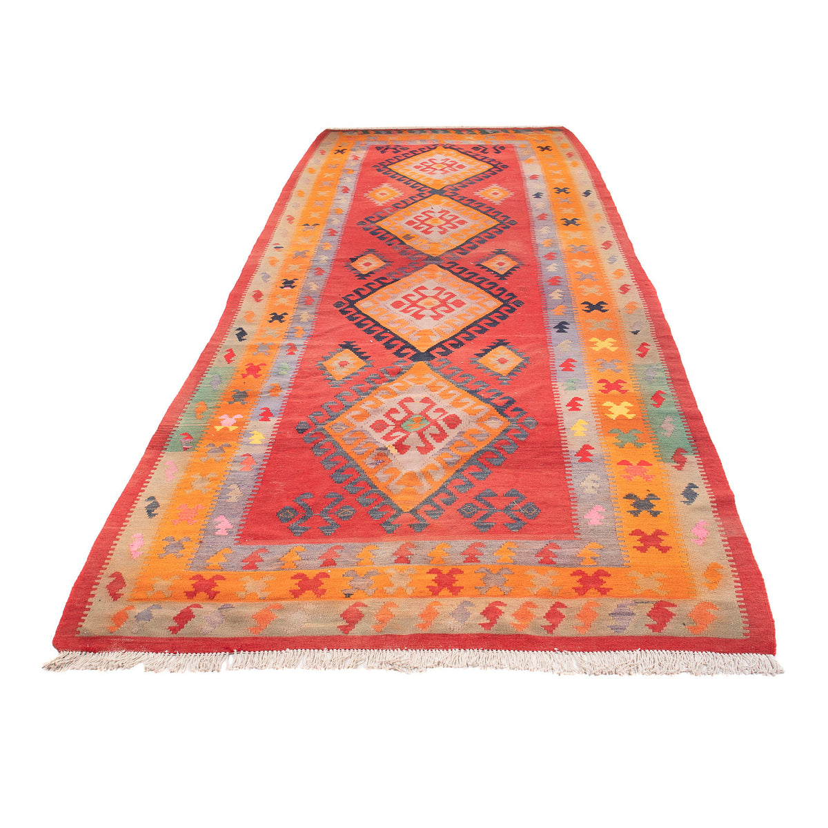 Loper Kelim tapijt - Oud - 410 x 150 cm - rood