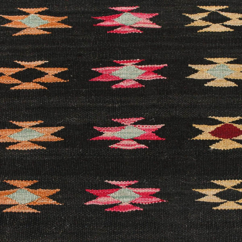 Loper Kelim tapijt - Splash - 195 x 85 cm - zwart