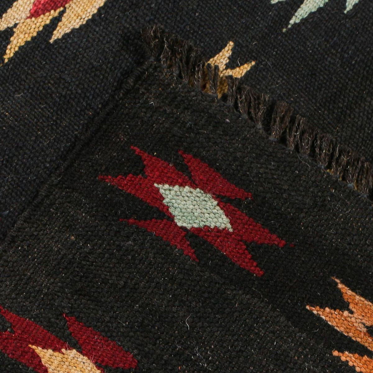 Loper Kelim tapijt - Splash - 195 x 85 cm - zwart