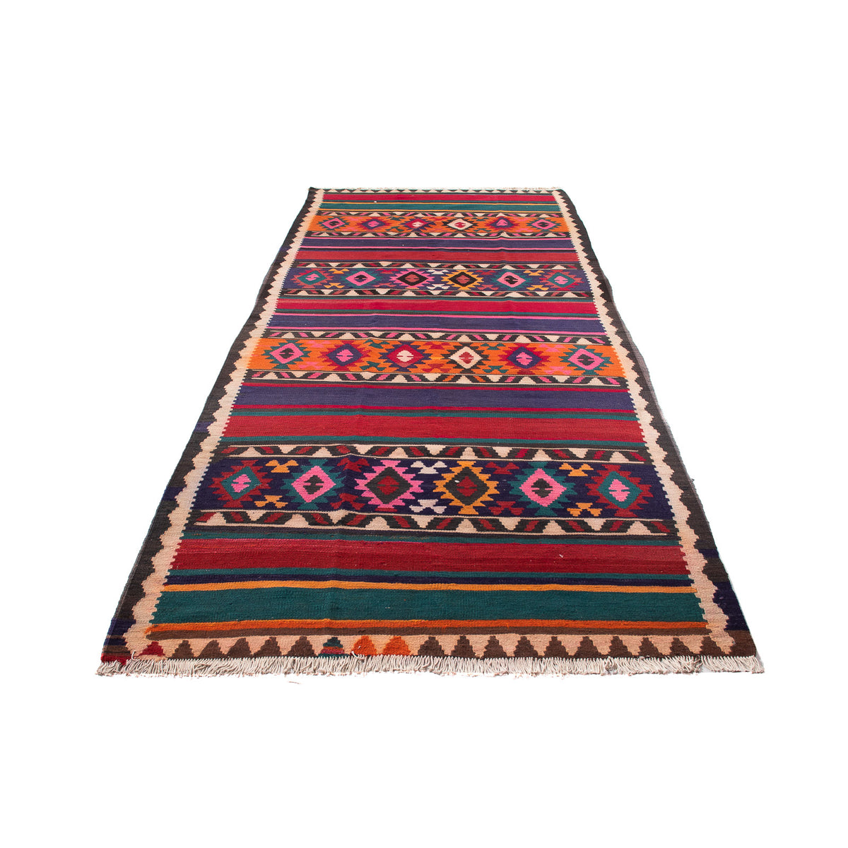Loper Kelim tapijt - Oud - 370 x 145 cm - veelkleurig
