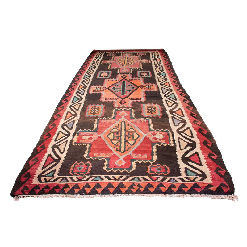 Loper Kelim tapijt - Oud - 435 x 158 cm - donkerbruin