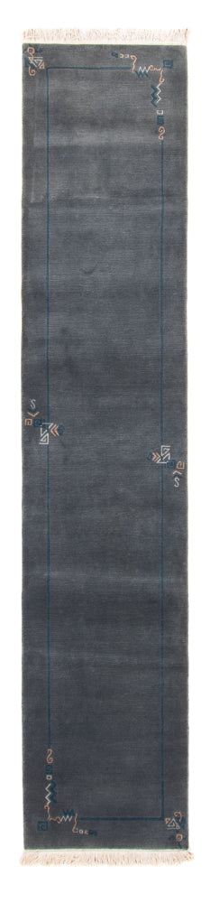 Loper Nepal tapijt - 343 x 73 cm - blauw