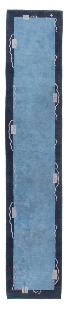 Loper Nepal tapijt - 337 x 73 cm - blauw