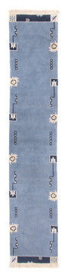 Loper Nepal tapijt - 332 x 70 cm - blauw