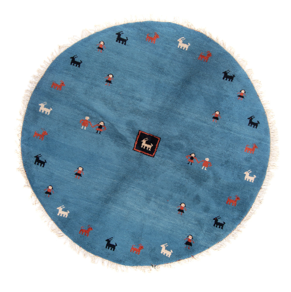 Gabbeh tapijt - Indus rond  - 195 x 195 cm - blauw