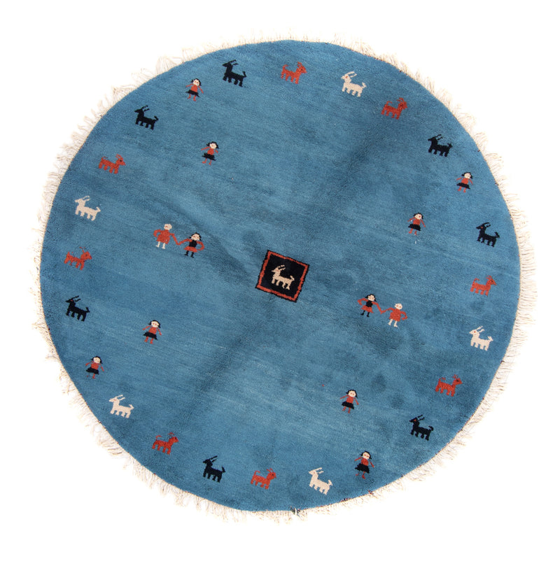 Gabbeh tapijt - Indus rond  - 195 x 195 cm - blauw