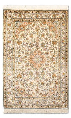 Zijden tapijt - Kashmir Silk - 95 x 62 cm - beige