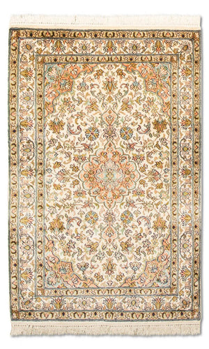 Zijden tapijt - Kashmir Silk - 95 x 62 cm - beige