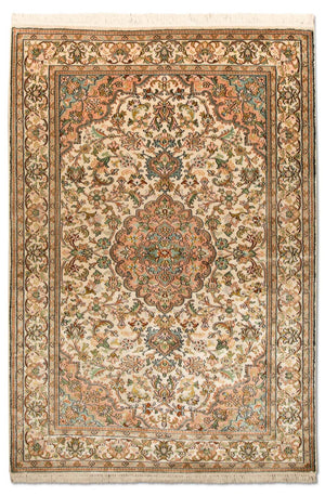 Zijden tapijt - Kashmir Silk - 148 x 93 cm - beige
