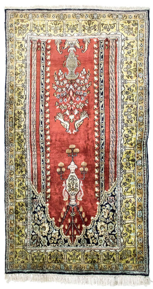Zijden tapijt - Kayseri - 137 x 77 cm - rood