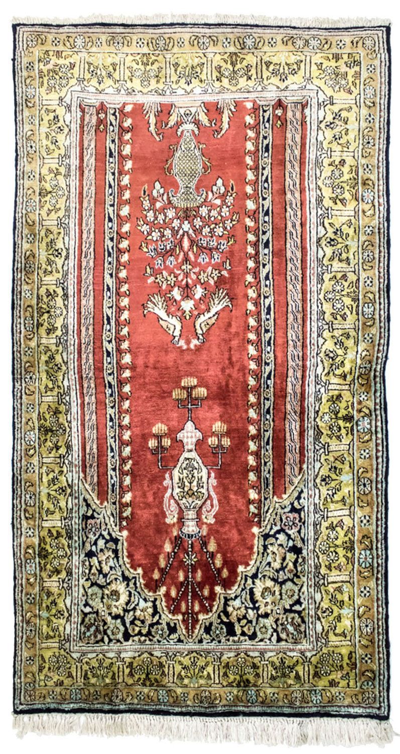 Zijden tapijt - Kayseri - 137 x 77 cm - rood