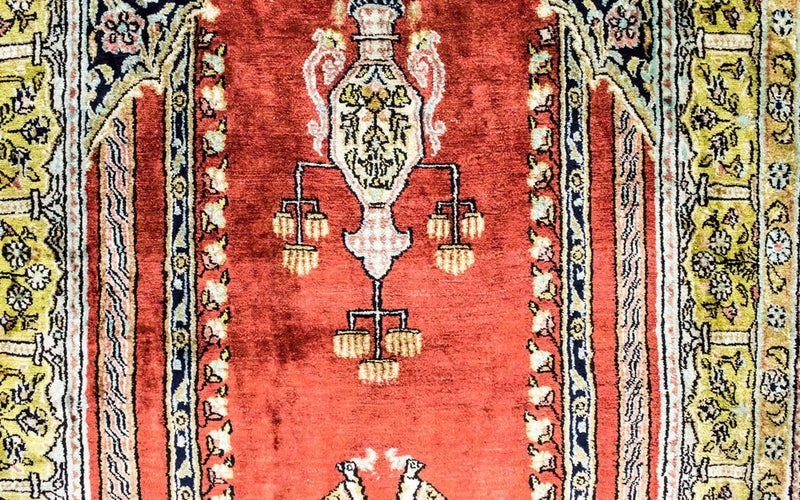 Zijden tapijt - Kayseri - 137 x 77 cm - rood