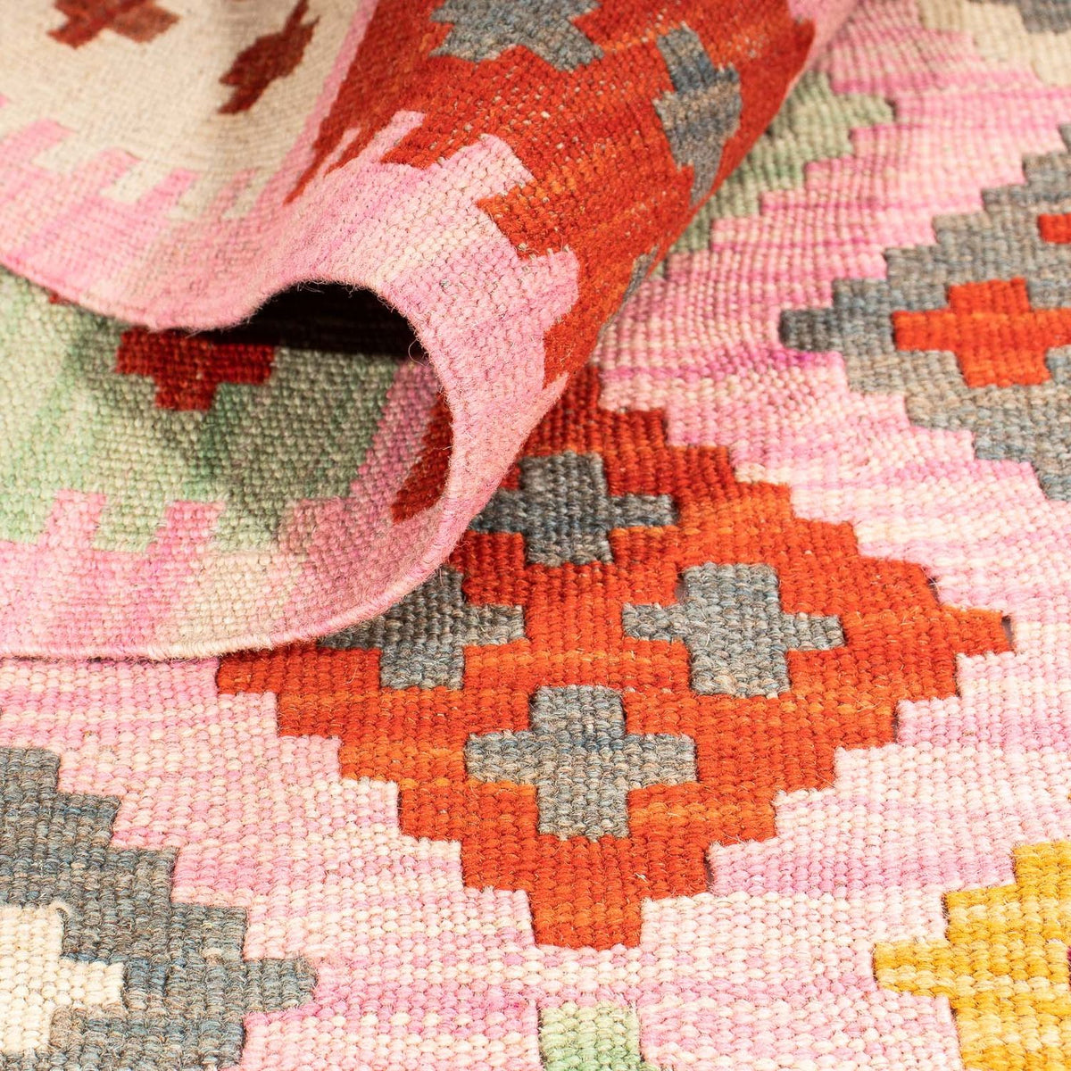 Kelim tapijt - Splash - 204 x 148 cm - roze