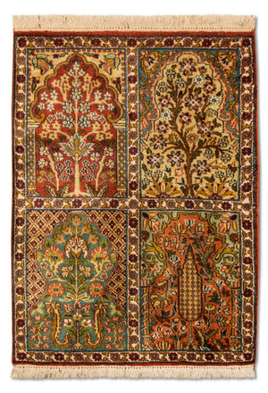 Zijden tapijt - Kashmir Silk - 91 x 65 cm - veelkleurig