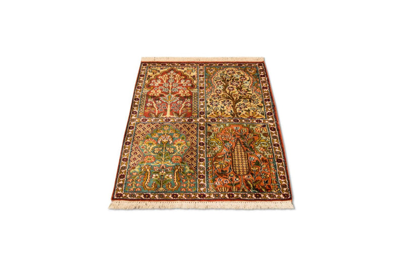 Zijden tapijt - Kashmir Silk - 91 x 65 cm - veelkleurig