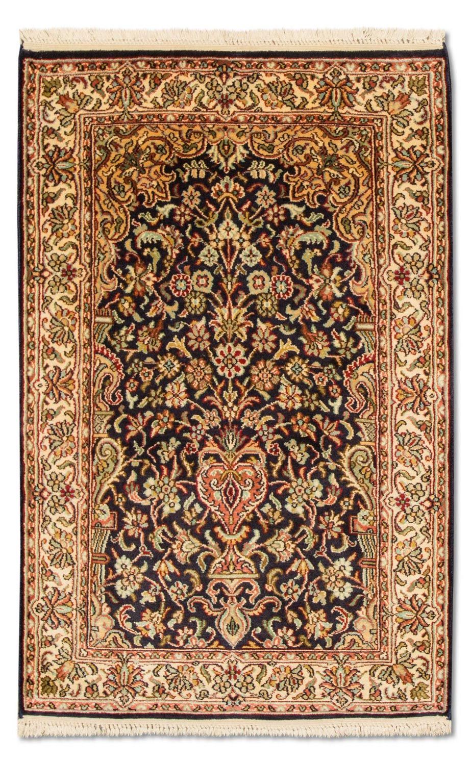 Zijden tapijt - Kashmir Silk - 94 x 60 cm - donkerblauw