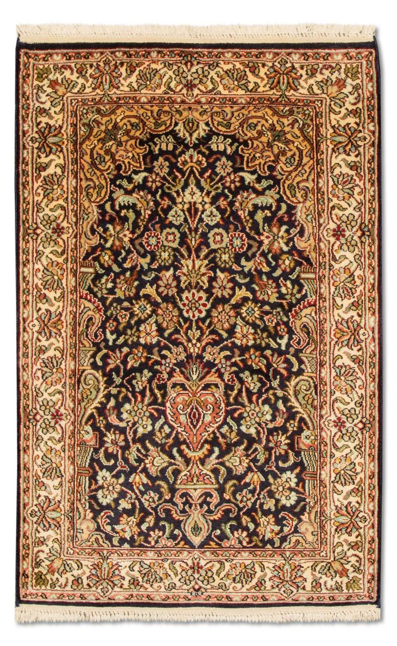 Zijden tapijt - Kashmir Silk - 94 x 60 cm - donkerblauw