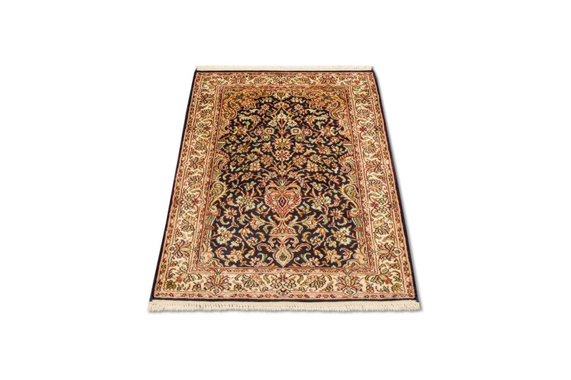 Zijden tapijt - Kashmir Silk - 94 x 60 cm - donkerblauw