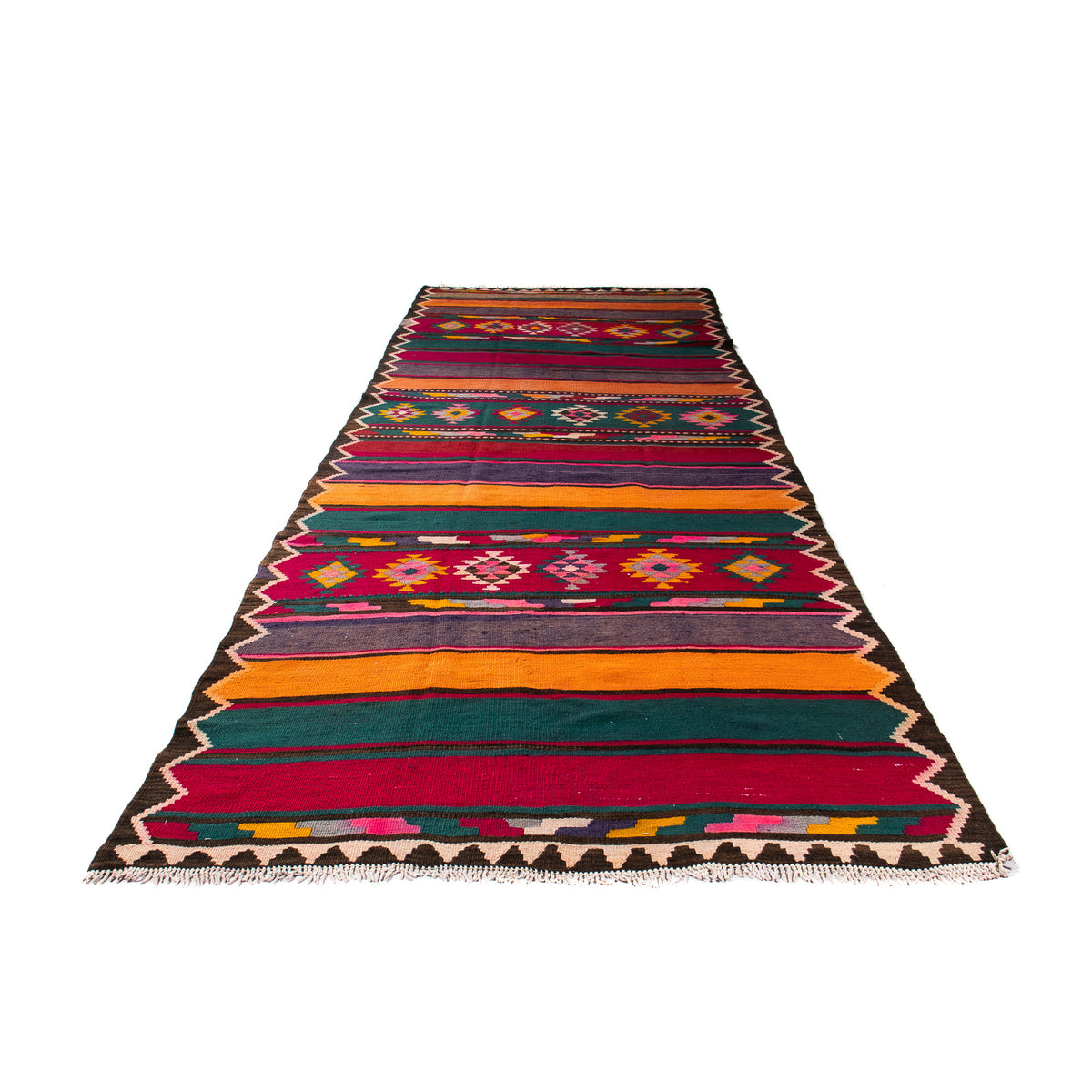 Loper Kelim tapijt - Oud - 365 x 130 cm - veelkleurig