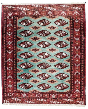 Turkaman tapijt - 124 x 100 cm - turkoois