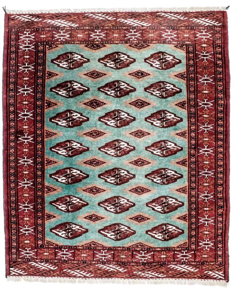 Turkaman tapijt - 124 x 100 cm - turkoois