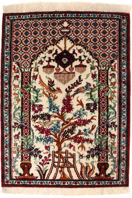 Zijden tapijt - Ghom Silk - Premium - 77 x 57 cm - beige