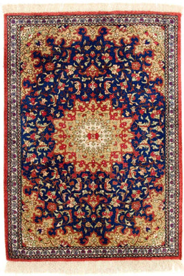 Zijden tapijt - Ghom Silk - Premium - 75 x 56 cm - blauw