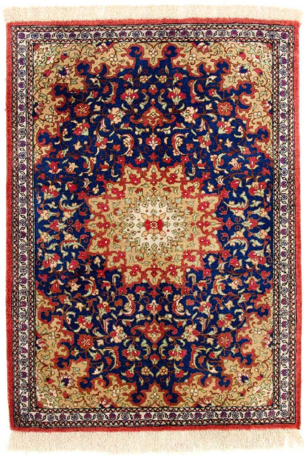 Zijden tapijt - Ghom Silk - Premium - 75 x 56 cm - blauw