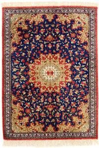 Zijden tapijt - Ghom Silk - Premium - 75 x 56 cm - blauw