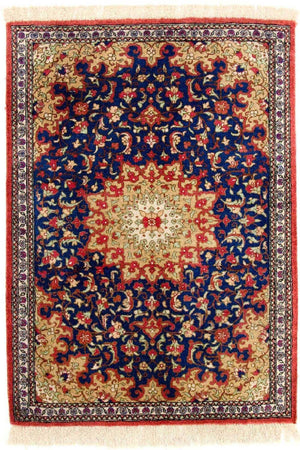 Zijden tapijt - Ghom Silk - Premium - 75 x 56 cm - blauw