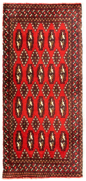 Loper Turkaman tapijt - 100 x 50 cm - rood