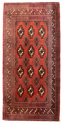 Loper Turkaman tapijt - 100 x 50 cm - rood