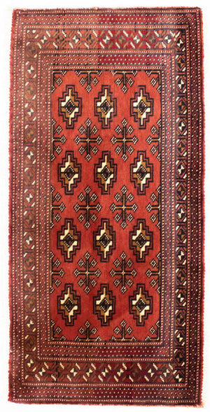 Loper Turkaman tapijt - 100 x 50 cm - rood