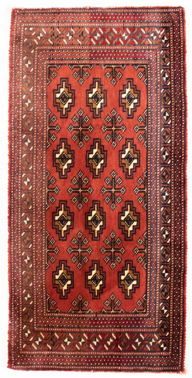 Loper Turkaman tapijt - 100 x 50 cm - rood