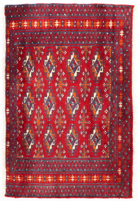 Loper Turkaman tapijt - 100 x 50 cm - rood