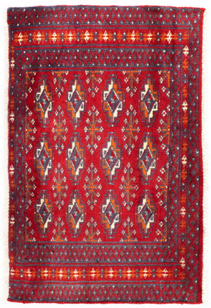 Loper Turkaman tapijt - 100 x 50 cm - rood