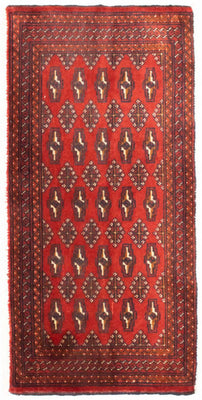 Loper Turkaman tapijt - 100 x 50 cm - rood