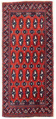 Loper Turkaman tapijt - 100 x 50 cm - rood