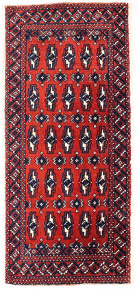 Loper Turkaman tapijt - 100 x 50 cm - rood
