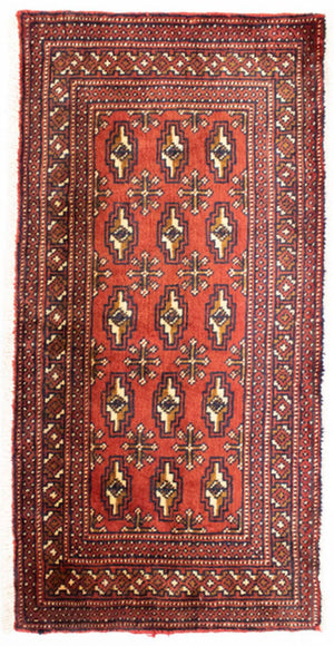 Loper Turkaman tapijt - 100 x 50 cm - rood