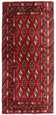 Loper Turkaman tapijt - 100 x 50 cm - rood