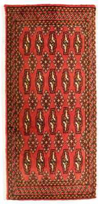 Loper Turkaman tapijt - 100 x 50 cm - rood