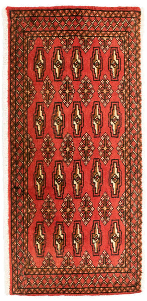 Loper Turkaman tapijt - 100 x 50 cm - rood