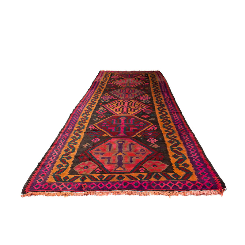 Loper Kelim tapijt - Oud - 375 x 142 cm - veelkleurig