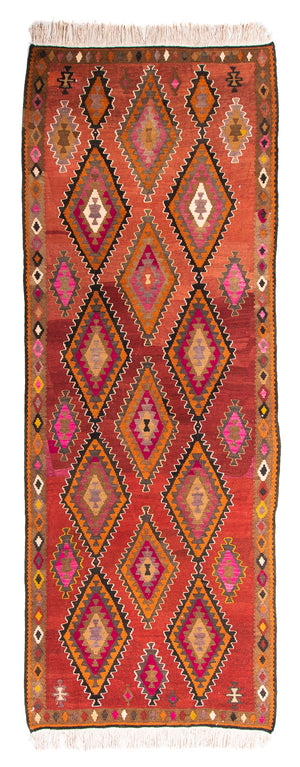 Loper Kelim tapijt - Oud - 330 x 130 cm - veelkleurig