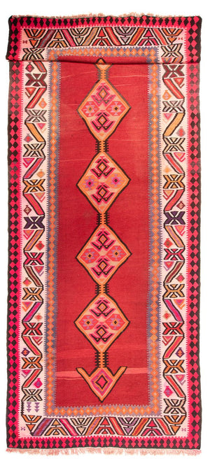 Loper Kelim tapijt - Oud - 490 x 190 cm - rood